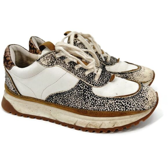Madewell Kickoff Trainer Sneakers in Leather and Spot Mix Calf Hair 9.5 - Picture 2 of 12